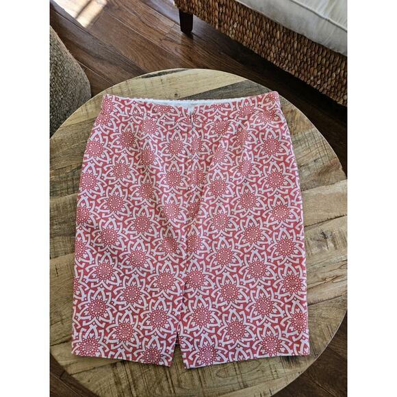 J. Crew Coral Medallion Print Basketweave Cotton Pencil Skirt Women's 8 - Picture 8 of 8